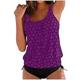 Tankini Damen Bauchweg Set Push Up Oberteil High Waist Bikini Zweiteiliger Set Bademode Tupfen Drucken Badeanzug Schwimmanzug Sommer Strand Badetop Tankinis Zweiteiler Sets Badeanzüge (Lila, L)