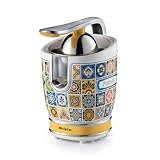 Ariete 413 Positano, Elektrische Zitruspresse mit Metallgehäuse und Hebel, Tropfschutz, Geräuscharmer Motor für Professionelles Entsaften, 2 Trichter für Große und Kleine Früchte