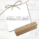 Dekolando Motivstempel Bauernhof Tiere - Stempel Hoftiere Schwein Ziege Ente Huhn Katze Wachtel Holzstempel Bordüre Landleben - Abdruck 98 x 18 mm