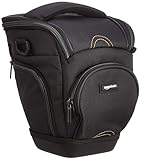 Amazon Basics Holster SLR Schultertasche für Kamera-Körper und Objektiv, Abnehmbarer Gurt, wasserdicht, stoßfest, gepolstert, Einfarbig, Zubehörtasche - Schwarz