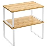 SONGMICS Gewürzregal, 2er Set Küchen-Organizer, Küchenregal, Schrank-Organizer Küche, erweiterbar, kleines Regal, stapelbar, Metall und Holzwerkstoff, wolkenweiß-naturbeige KCS02NW