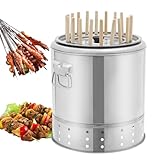 Tragbarer Edelstahl-Holzkohlegrill mit 20 Spießen und Spachtelschale, große Kapazität, Outdoor-Grillkohleeimer und Grillzubehör-Set