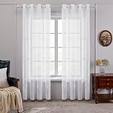 Deconovo Gardinen Schals Vorhang Luftig Halbtransparent Vorhänge Wohnzimmer mit Ösen Modern Stores Gardine mit Linienmuster Dekoschal Schlafzimmer, 260x140 cm(HöhexBreite), Weiß, 2er Set