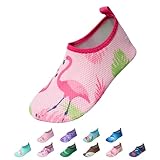 EDOTON Badeschuhe Kinder Mädchen Schwimmschuhe Wasserschuhe Strandschuhe Aquaschuhe Sommer Schwimmschuhe Strandschuhe Leichte Barfußschuhe Schnell Trockene Surfschuhe(EU 26-27,Rosa Rose Flamingo)
