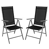 Montafox Klappstuhl Set Balkonstühle Alu Gartenstuhl Verstellbar Klappbar Belastbarkeit 120 kg Outdoor Hochlehner Aluminium Klappsessel Doppelpack Balkon Terrasse, Farbe:grau/schwarz, Menge:2 Stück