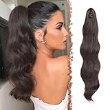 FESHFEN Pferdeschwanz Extensions Klammer, 50 cm Hair Extensions Zopf Lang Pferdeschwanz Haarteil Clip Gewellt Extensions Zopf Mittelbraun Pferdeschwanz Haarverlängerung für Frauen