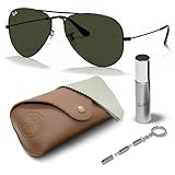 Ray-Ban RB3025 Aviator Kristallglas, SONNENBRILLEN-SET | Exklusiv-Etui und Care-Kit | Black/G-15 Green