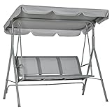 Outsunny Hollywoodschaukel mit verstellbarem Sonnendach, 3-Sitzer Gartenschaukel mit Anti-Rutsch-Füßen, Schaukelbank belastbar bis 240 kg, Gartenliege für Garten, Terasse, 170x110x153cm, Grau+Silber