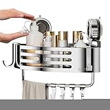 Eck-Duschregal, Saugnapf-Eckduschaufbewahrung, Edelstahl, ABS, platzsparendes , Wandmontage, Organizer für Wohnzimmer, Schlafzimmer, Küche, Garage, Handwaschmittel, 21 x 21 x 20 cm