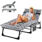 MOPHOTO Sonnenliege, Faltbare Sonnenliege für den Garten mit Matratze, verstellbare Rücken- und Beinauflagen, tragbar, für drinnen und draußen, zusammenklappbar, Chaiselongue-Sessel zum Sonnenbräunen