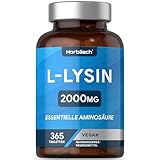 L-Lysin Hochdosiert Tabletten 2000mg | 365 Vegan Stk | 1000mg pures L Lysin aus L-Lysin HCl | aus Pflanzlicher Fermentation | Lysine Essentiellen Aminosäuren | von Horbaach