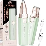 VOGCREST Haarschneider, 2-in-1 Gesichtshaarentferner und Augenbrauentrimmer für Frauen - wiederaufladbar, tragbar, mit LED-Licht