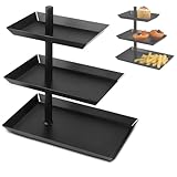 QGGTQG Schwarz Obst Etagere mit 3 Etagen 3-Stöckige Etagere aus Metall 360° Drehbares Obstschale Stahl Brotkorb Food Display Servierplatte für Dessert, Kuchen, Gebäck, Käse, Obst