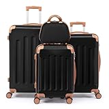 LEADZM Kofferset 4 teilig Hartschale, Koffer Set aus ABS, Reisekoffer mit Rollen Groß, Hartschalenkoffer Set, Koffer & Trolleys mit Kosmetikkoffer (Schwarz-Braun)