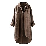 Damen Musselin: Bluse Sommer Leichte Atmungsaktive Leinenhemd Tshirt, Casual Fashion, Leinenbluse, Locker Freizeit, Einfarbige Langarm Top, Oberteile Aus Baumwolle Und Leinen