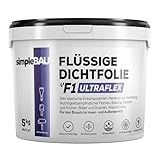 simpleBAU - Flüssigfolie Dichtfolie F1 Ultraflex 5 KG, Gebrauchsfertig Dichtmasse Wasserdicht, Dichte Einkomponentige Dichtungsmasse für Außen und Innen, Badabdichtung Frostsichere Dichtungsbahn