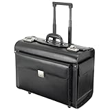 ALASSIO 92301 Pilotenkoffer SILVANA, Rollkoffer aus Lederimitat, Piloten-Trolley ca. 48 x 39,5 x 23 cm, Koffer schwarz