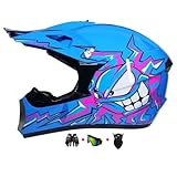 Motocross Fullface MTB Helm Kinder, ABS-Schale, Kinder Motocross Helm, Dirt Bike Helm, Herren ATV Motorradhelm MX Enduro, Motorradhelm Motorrad Downhill Helm, Mit Handschuhe Maske Brille (Color : Blu