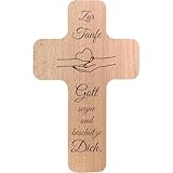 Geschenkissimo Kreuz zur Taufe Gott segne und beschütze dich - Holzkreuz Buche 20x12 cm glatt mit Bohrung zum Aufhängen - Taufkreuz Holz Geschenk - Geschenkidee