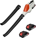 Akku Laubbläser, 24V 150 MPH Akku Gebläse mit 1500mAh Akkus und Ladegerät, 180CFM 5 Gänge einstellbar Elektrischer Laubbläser für Rasenpflege, Terrasse (Weiß Orange)