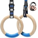 Zingtto Hölzerne Turnringe mit verstellbaren nummerierten Riemen. 1,25 '' Olympische Ringe für Bauchmuskeltraining, Körpergewichtstraining. Heim-Fitnessringe mit 8,5-Fuß-Übungsgurten