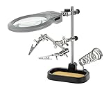 KEMOT NAR0150 Lötständer-Dritte Hand mit Zwei Klemmen, Lötkolbenhalter und LED-Lupe, 0.4 W, 4.5 V, Grau/Silber/Schwarz