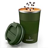 MOMSIV Thermobecher Isolierbecher, 13oz/380ml Rutschfest Edelstahl Travel Mug, Kaffeebecher aus Doppelwandig isoliert Vakuum auslaufsicher Reisebecher mit Deckel Kaffee-to-go Becher, Armeegrün