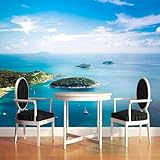 XLMING Dreidimensionaler Blauer Himmel Weiße Wolken Meer Inseln 3D Tapete Hochwertige Strukturierte Seide Wohnzimmer Sofa Schlafzimmer Esszimmer Home Dekoration-300cm×210cm