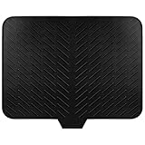 RANJIMA Abtropfmatte Geschirr, 40x30cm Küchen Silikon Abtropfmatte mit Ablauf & Rillenstruktur, Hitzebeständige Rutschfeste Abtropfschale Silicone Drainagematte Schwarz Dish Drying Mat für Küche Spüle