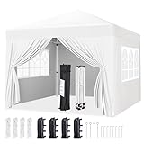 Yaheetech Pavillon 3x3m mit 4 Seitenwänden Pop-up Faltpavillon Wasserdicht Winterfest Höhenverstellbar mit Rolltasche Stahlgestell UV Schutz 50+ Weiß