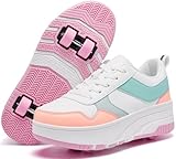 Jungen Mädchen Schuhe mit Rollen Skate, Kinder Rollschuhe Schuhe mit 4 Rollen Abnehmbar, Komfort Outdoor Sportschuhe für Kinder