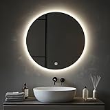 MYGIIVOVO Rund Badezimmer Wandspiegel, Badspiegel Mit Beleuchtung, 50cm Spiegel mit LED Licht, Touch Schalter und 3 Farben Dimmbar