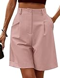 Zeagoo Cargo Shorts Damen Knielang Sommer Bermuda Kurz Hose Freizeitshorts Elastische Taille Arbeitshose mit Taschen Rosa M