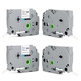 4 x Kompatibel für Brother P-Touch Bänder 12mm Kompatibel mit P Touch Schriftband Tze-231 TZ Tape 12mm 0.47''x8m White Tape Cassette Black on White für PT-H100 PT-H105 PT-D400 PT-1000