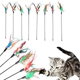 BAOSROY Katzenspielzeug Spielzeug mit Federn,8pc Federstab,Katzenspielzeug Feder,Katzenangel Ersatzfedern mit Anhänger Feder Glocke,Interaktives Katzen Spielzeug für Kätzchen