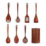 Küchenutensilien-Set aus Holz – 8-teiliges Pfannenwender und Schöpflöffel, hitzebeständig, antihaftbeschichtet | Küchenutensilien-Set aus Holz – für Zuhause, Grill, Partys, Reisen, Zubereitung von
