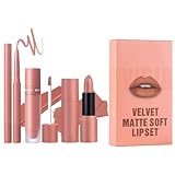 Lip Liner & Lipstick Set | Matte Lipgloss Lipstick - 3 Long Lasting Lip Liner Pencil Set, Velvet Color Lip Liner Set Natural Makeup for Lev