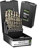 Pinava® Metallbohrer Set HSS Cobalt Pro [Extra Scharf & Robust] 25tlg. Profi Bohrer für Edelstahl, Stahl, Eisen etc. - Präzise Edelstahlbohrer selbstzentrierend, 1-13mm, 0.5mm Schritte
