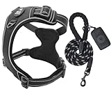 BINOBOO hundegeschirr mittelgroße Hunde, Anti Zug Hundegeschirr, No Pull Verstellbar Hundegeschirr Set mit Leine und Kotbeuteln,Atmungsaktives reflektierendes Brustgeschirr,Schwarz M