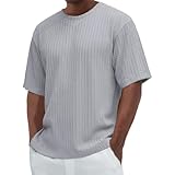 Herren Struktur T-Shirt Modisches Texturiertes Rundhalsshirt in Uni-Farben Bequemes Weit Geschnittenes Sommeroberteil Lässiges Leichtes Freizeitshirt Alltag Outdoor Atmungsaktives Basic Shirt mit Stil