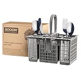 SQOON Spülmaschinenkorb, universaler Besteckkorb,Klappbarer Gitterdeckel, 8 Fächer,Hitzebeständig, Kunststof 210mm x 162mm x 220mm, Korb, Besteckkorb,Grau