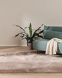 benuta Basic Kunstfaser Fellteppich Furry - Taupe 60x120 cm - Weicher Wohnzimmerteppich - Anti-Rutsch-Rückseite - Waschbar - Für Fußbodenheizung geeignet
