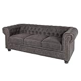 Riess Ambiente Chesterfield 3er Sofa 205cm Vintage grau Taupe mit Knopfheftung und Federkern Couch mit Steppung Wohnlandschaft Dreisitzer