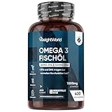 Omega 3 Öl Kapseln - 400 Weichkapseln - 1+ Jahr Vorrat - 1000mg Fischöl pro Tag - Essentielle Omega3 Fettsäuren mit EPA & DHA - Alternative zu Omega 3 Algenöl - Fisch öl Softgels - WeightWorld