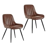 Lestarain Esszimmerstühle 2er Set, Retro Küchenstühle Polsterstuhl Wohnzimmerstühle Sitzfläche Aus PU Retrostuhl mit Metallbeine Besucherstuhl Stuhl für Esszimmer Wohnzimmer Küche Braun
