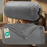 INSPINOVIA Kuscheldecke 150 x 200 cm mit Beutel | Wohndecke | Sofadecke | Fleecedecke | Reisedecke | Flauschige Decke aus Microfasern | Kuscheldecke Kinder | Oeko Tex Standard 100 (Grau)