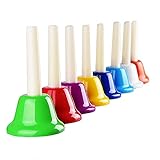 Handglocken Set, Bunte Percussion 8 Note Diatonische Metall Hand Bell Kit für Kleinkind, Kind, Erwachsene, für Festival, Musikunterricht, Kirchenchor, Hochzeit, Familienfeier