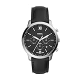 Fossil Neutra uhr für Herren, Chronographenwerk mit Edelstahl- oder Lederarmband, Schwarz und Silberton, 44MM