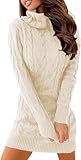 Ebifin Strickkleid Damen Rollkragen Strickpullover Elegant Jumper Kleid Pullikleid Winterkleid Stretch Sweater Dress.Beige.S