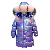 linboo Unisex Kinder Winterjacke Mädchen Winterparka Jungen mit Fellkapuze Outdoor Wintermantel Warme Parka Jacke Dicke Steppjacke Winddicht Baumwolle Jacke, Lila, 116-122
